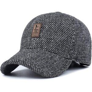 Men's Winter Warm  Wool Tweed Peaked Baseball Cap Hat Fold Earmuffs Warmer